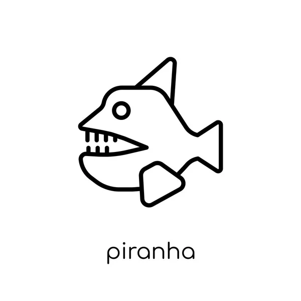 Piranha Icon Trendy Modern Flat Linear Vector Piranha Icon White — Stock Vector