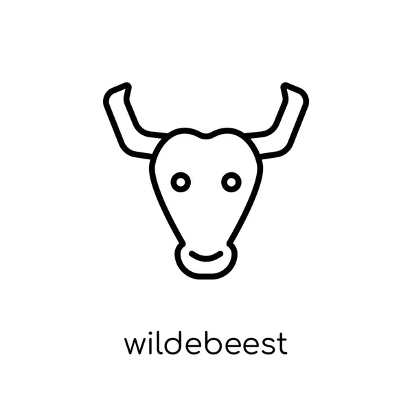 Ikona Gnu Modny Nowoczesny Liniowych Płaskich Wektor Wildebeest Ikona Białym — Wektor stockowy