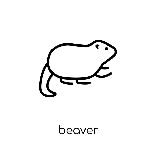Bever Pictogram Trendy Moderne Vlakke Lineaire Vector Beaver Icoon Een — Stockvector