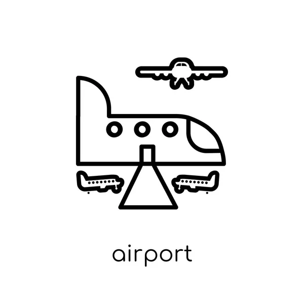 空港のアイコン トレンディなモダンなフラット線形ベクトル アーキテクチャの細い線から白い背景の上の空港のアイコンと旅行コレクション 編集可能なアウトラインのストロークのベクトル図 — ストックベクタ