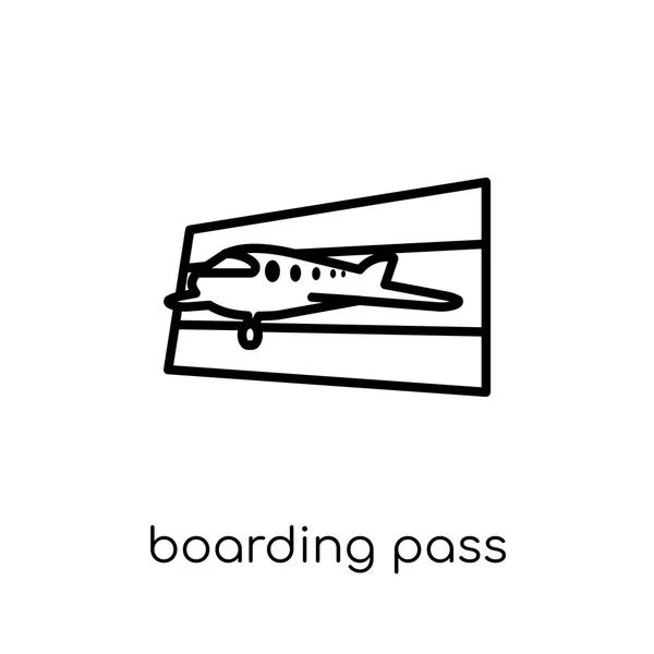 搭乗券のアイコン 流行のモダンなフラット線形ベクトル搭乗券アイコン白背景に細い線アーキテクチャと旅行コレクション 編集可能なアウトラインのストロークのベクトル図から — ストックベクタ
