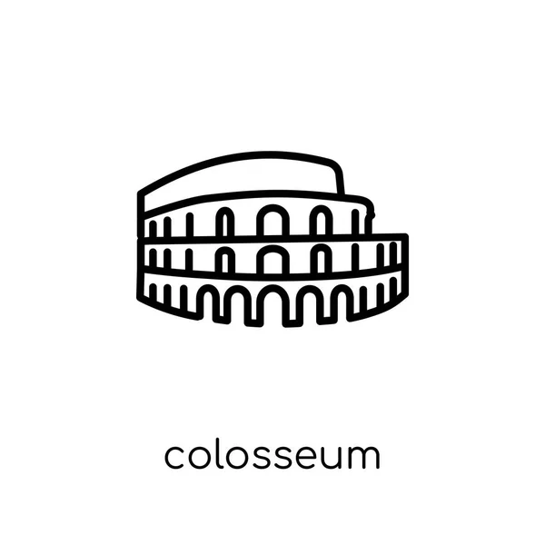 コロッセオのアイコン トレンディなモダンなフラット線形ベクトル アーキテクチャの細い線から白い背景のコロッセオ アイコンと旅行コレクション 編集可能なアウトラインのストロークのベクトル図 — ストックベクタ
