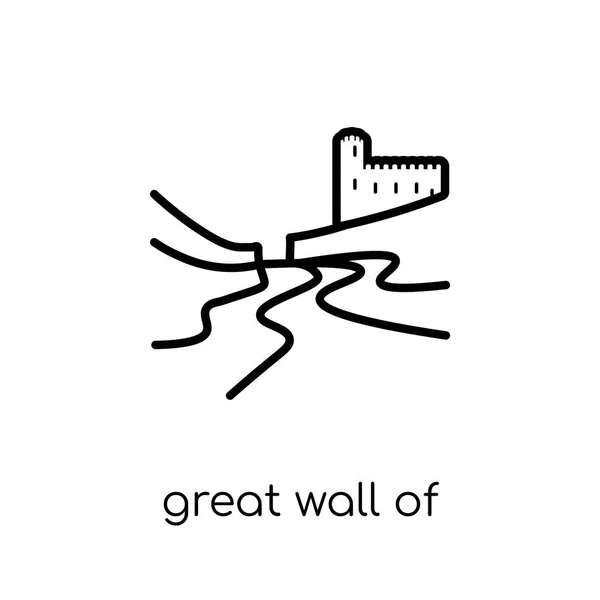Great Wall China Icon Trendy Modern Flat Linear Vector Great — Stock Vector