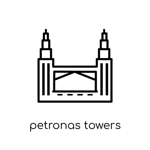 Ícone Das Torres Petronas Moderno Moderno Vetor Linear Plano Petronas — Vetor de Stock