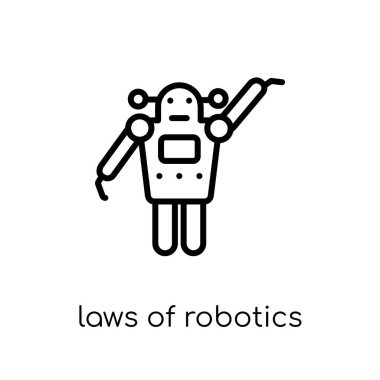 Robotik simgesi kanunları. Robotik simgesi ince çizgi yapay zeka, geleceğin teknoloji koleksiyonu, beyaz arka plan üzerinde şık modern düz doğrusal vektör yasalarına vektör çizim anahat