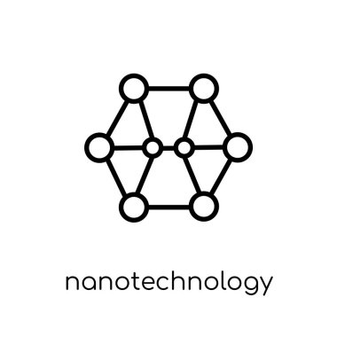 Nanoteknoloji simgesi. Trendy modern düz doğrusal vektör nanoteknoloji üstünde kutsal kişilerin resmi--dan ince içini kaplamak yapay zeka, geleceğin teknoloji koleksiyonu, Anahat vektör çizim beyaz arka plan