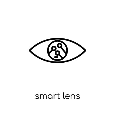 Akıllı lens simgesi. Modaya uygun modern düz doğrusal vektör akıllı lens kutsal kişilerin resmi üstünde ince çizgi yapay zeka, geleceğin teknoloji koleksiyonu, Anahat vektör çizim beyaz arka plan