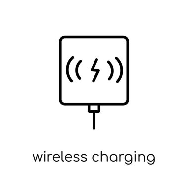 kablosuz şarj simgesi. Modern düz düz vektör kablosuz beyaz arkaplan üzerine yükleme simgesi ince çizgi Yapay Zeka, Gelecek Teknoloji koleksiyonu, ana hatlı vektör çizimi