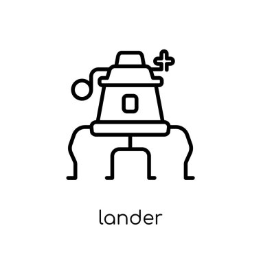 Lander simgesi. Modaya uygun modern düz doğrusal vektör lander simgesi ince çizgi astronomi Collection, Anahat vektör çizim beyaz arka plan üzerinde