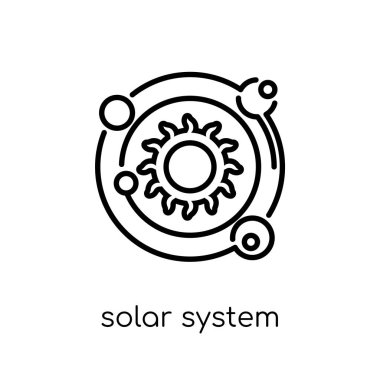 Güneş sistem kutsal kişilerin resmi. Trendy modern düz doğrusal vektör güneş sistem kutsal kişilerin resmi--dan ince içini kaplamak astronomi koleksiyonu, Anahat vektör çizim beyaz arka plan üzerinde