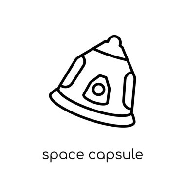 Uzay kapsülü simgesi. İnce çizgi astronomi Collection, Anahat vektör çizim beyaz arka plan üzerinde şık modern düz doğrusal vektör uzayı kapsül simgesi