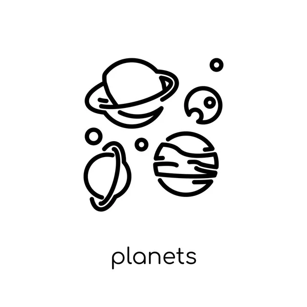 Planets Icon Trendy Modern Flat Linear Vector Planets Icon White — Stock Vector