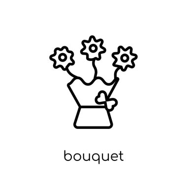 buket simgesi. Modaya uygun modern düz doğrusal vektör buket simgesi ince çizgi düğün ve love Collection, Anahat vektör çizim beyaz arka plan üzerinde