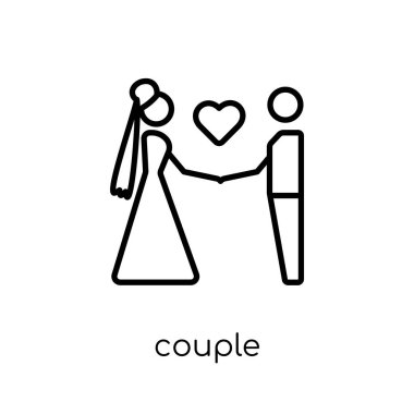 Çift simgesi. Modaya uygun modern düz doğrusal vektör çift simgesine ince çizgi düğün ve love Collection, Anahat vektör çizim beyaz arka plan
