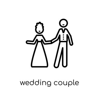 düğün çift simgesi. Trendy modern düz doğrusal vektör düğün çift kutsal kişilerin resmi--dan ince beyaz arka plan üzerinde line düğün ve aşk koleksiyonu, Anahat vektör çizim