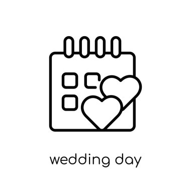 Düğün günü simgesi. Trendy modern düz doğrusal vektör düğün gün kutsal kişilerin resmi--dan ince beyaz arka plan üzerinde line düğün ve aşk koleksiyonu, Anahat vektör çizim