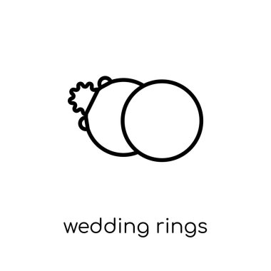 Alyans simgesi. Trendy modern düz doğrusal vektör alyans kutsal kişilerin resmi--dan ince beyaz arka planda satır düğün ve aşk koleksiyonu, Anahat vektör çizim