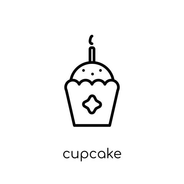纸杯蛋糕图标 时尚现代平的线性向量纸杯蛋糕图标在白色背景从细线生日并且党汇集 概述向量例证 — 图库矢量图片