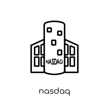 NASDAQ simgesi. Trendy modern düz doğrusal vektör Nasdaq üstünde kutsal kişilerin resmi--dan ince içini kaplamak iş toplama, düzenlenebilir anahattı kontur vektör çizim beyaz arka plan