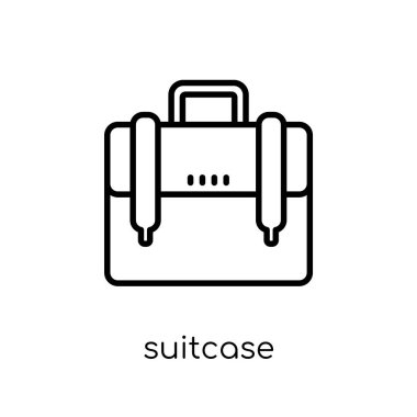Bavul simgesi. Modaya uygun modern düz doğrusal vektör bavul kutsal kişilerin resmi üstünde ince çizgi iş beyaz arka plan ve analytics koleksiyonu, düzenlenebilir anahattı kontur vektör çizim