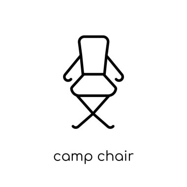 kamp sandalye simge. Modaya uygun modern düz doğrusal vektör kampı sandalye simge ince çizgi kamp koleksiyonu, Anahat vektör çizim üzerinden beyaz arka plan üzerinde