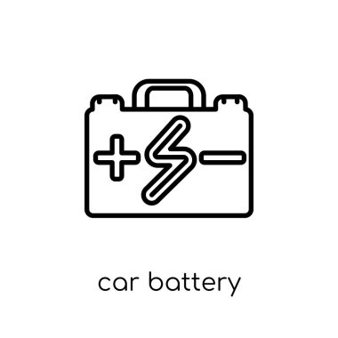 araba pil simgesi. Modaya uygun modern düz doğrusal vektör araba pil simgesi ince çizgi Collection, Anahat vektör çizim beyaz arka plan üzerinde