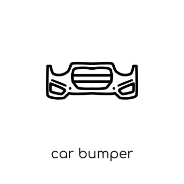 Araba tampon simgesi. Trendy modern düz doğrusal vektör araba tampon üstünde kutsal kişilerin resmi--dan ince içini kaplamak araba parçaları koleksiyonu, Anahat vektör çizim beyaz arka plan