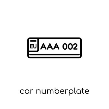 car numberplate icon. Trendy modern flat linear vector car numberplate icon on white background from thin line Car parts collection, outline vector illustration clipart