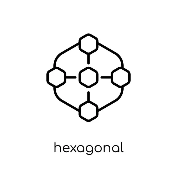 六角形の相互接続のアイコン 細い線ビジネスから白い背景のトレンディなモダンなフラット線形ベクトル六角形の相互接続アイコンとアナリティクス コレクション 概要のベクトル図 — ストックベクタ