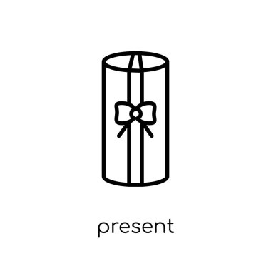 Mevcut simgesi. İnce çizgi Noel koleksiyon, Anahat vektör çizim beyaz arka plan üzerinde şık modern düz doğrusal vektör mevcut simgesi