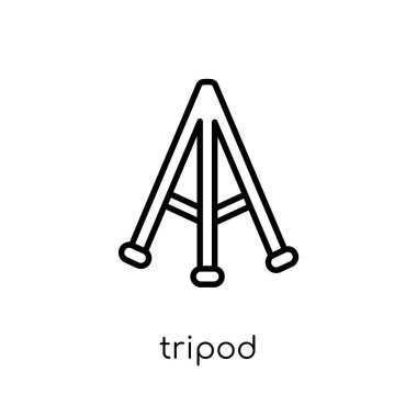 Tripod simgesi. Trendy modern düz doğrusal vektör Tripod üstünde kutsal kişilerin resmi--dan ince çizgi sinema koleksiyonu, düzenlenebilir anahattı kontur vektör çizim beyaz arka plan