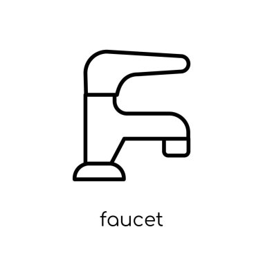 Musluk simgesi. Modaya uygun modern düz doğrusal vektör musluk üstünde kutsal kişilerin resmi ince satırından Temizleme toplama, düzenlenebilir anahattı kontur vektör çizim beyaz arka plan