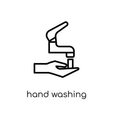 El yıkama simgesi. Modaya uygun modern düz doğrusal vektör el simgesi ince satırından Temizleme toplama, düzenlenebilir anahattı kontur vektör çizim beyaz zemin üzerine yıkama