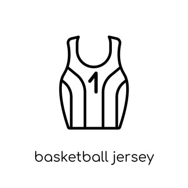 basketbol forması simgesi. Modaya uygun modern düz doğrusal vektör basketbol jersey simgesi ince çizgi kıyafetler koleksiyonundan, Anahat vektör çizim beyaz arka plan üzerinde