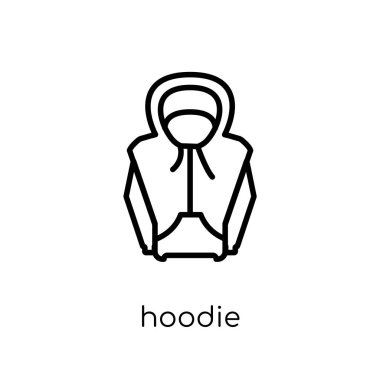 hoodie simgesi. Modaya uygun modern düz doğrusal vektör hoodie simgesi ince çizgi Collection, Anahat vektör çizim beyaz arka plan üzerinde