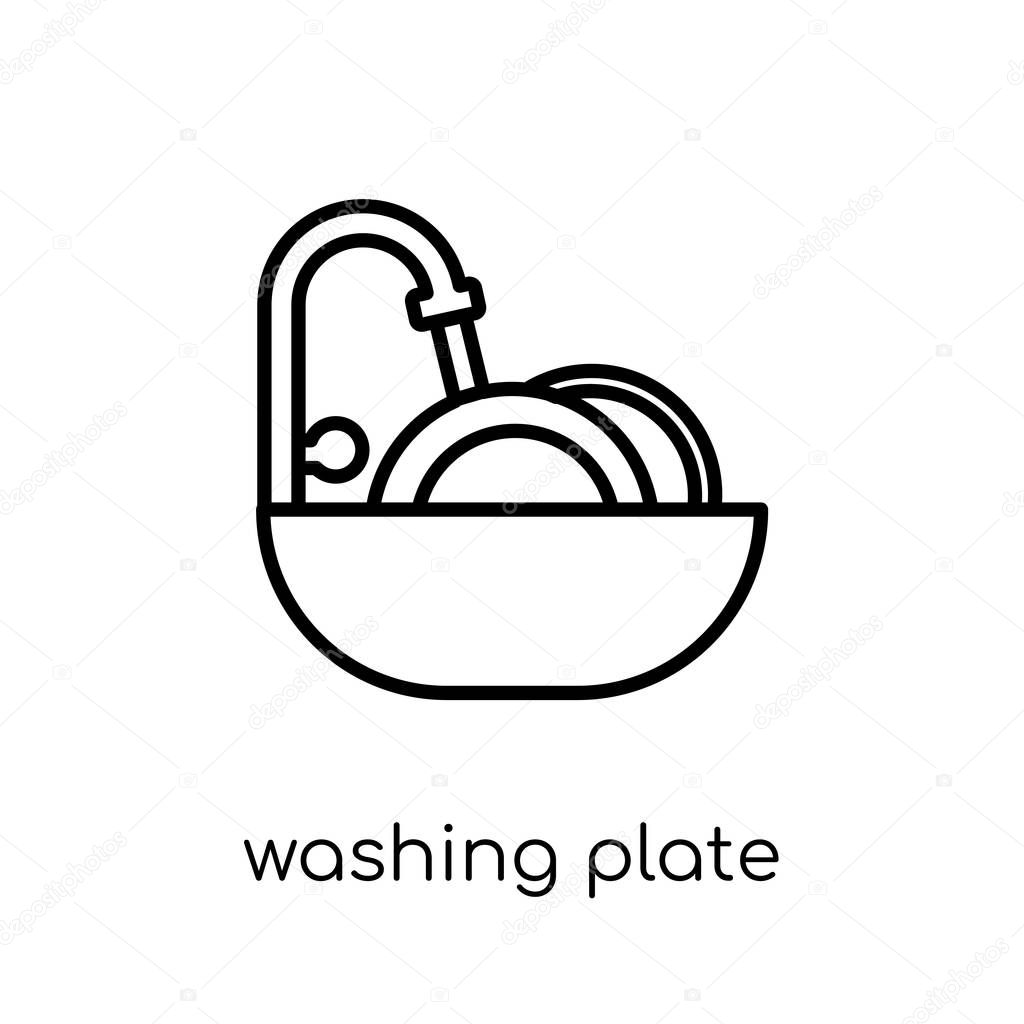 Washing plate icon. Trendy modern flat linear vector Washing plate icon on white background from thin line Cleaning collection, editable outline stroke vector illustration