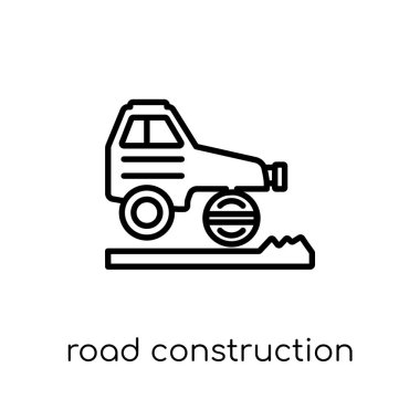 yol inşaat simgesi. Modaya uygun modern düz doğrusal vektör yol inşaat simgesi ince çizgi inşaat koleksiyonu, düzenlenebilir anahattı kontur vektör çizim üzerinden beyaz arka plan üzerinde
