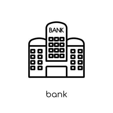 Banka simgesi. Trendy modern düz doğrusal vektör ince çizgi Cryptocurrency ekonomi beyaz arka plan simgesine banka ve finans koleksiyonu, düzenlenebilir anahattı kontur vektör çizim