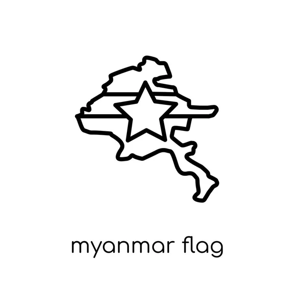 ミャンマーの旗のアイコン 流行のモダンなフラット線形ベクトル ミャンマー国旗コレクション 編集可能なアウトライン ストローク ベクター画像の細い線から白い背景の上の旗のアイコン — ストックベクタ
