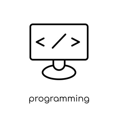 Programlama simgesi. Modaya uygun modern düz doğrusal programlama simgesi beyaz arka planda ince çizgi Cryptocurrency ekonomi ve finans Collection, düzenlenebilir anahattı kontur vektör çizim vektör