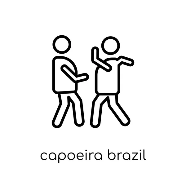 巴西卡波埃拉舞者图标 时尚现代平面线性向量 Capoeira 巴西舞蹈家图标在白色背景从细线巴西图标汇集 概述向量例证 — 图库矢量图片