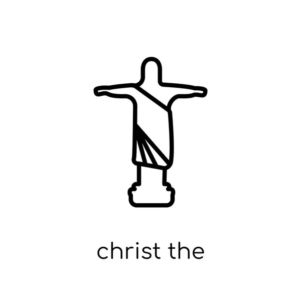 Kristus Ikonen Återlösare Brasilianska Skulptur Trendiga Moderna Platt Linjär Vektor — Stock vektor