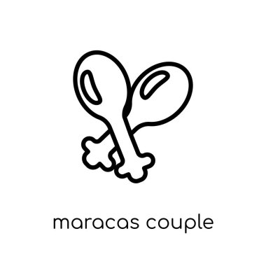 Marakas çift simgesi. Trendy modern düz doğrusal vektör Marakas beyaz arka plan üstünde kutsal kişilerin resmi--dan ince çizgi Brezilyalı Icons collection, Anahat vektör çizim çift