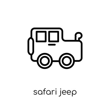 Safari jeep simgesi. Modaya uygun modern düz doğrusal vektör safari jeep simgesi ince çizgi Avustralya koleksiyonu, Anahat vektör çizim üzerinden beyaz arka plan üzerinde
