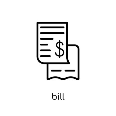Bill simgesi. Modaya uygun modern düz doğrusal vektör bill ince çizgi teslim ve lojistik koleksiyonu, Anahat vektör çizim beyaz arka plan üstünde kutsal kişilerin resmi