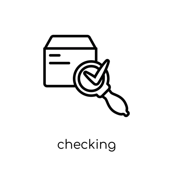 Checking Icon Trendy Modern Flat Linear Vector Checking Icon White — Stock Vector