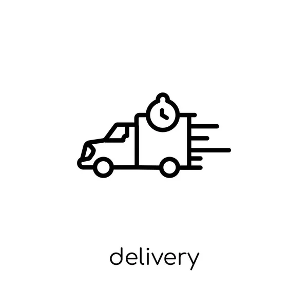 Delivery Icon Trendy Modern Flat Linear Vector Delivery Icon White — Stock Vector