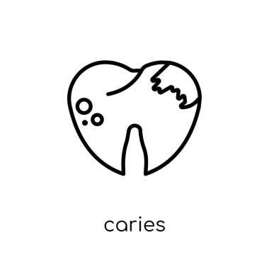 Çürük simgesi. Modaya uygun modern düz doğrusal vektör çürük simgesine ince çizgi diş hekimi koleksiyonu, düzenlenebilir anahattı kontur vektör çizim beyaz arka plan