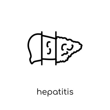 Hepatit simgesi. Modaya uygun modern düz doğrusal vektör hepatit simgesine ince çizgi hastalıkları koleksiyonu, düzenlenebilir anahattı kontur vektör çizim beyaz arka plan