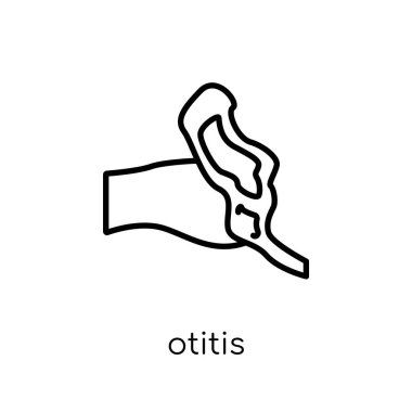 Otitis simgesi. Modaya uygun modern düz doğrusal vektör Otitis simgesine ince çizgi hastalıkları koleksiyonu, düzenlenebilir anahattı kontur vektör çizim beyaz arka plan